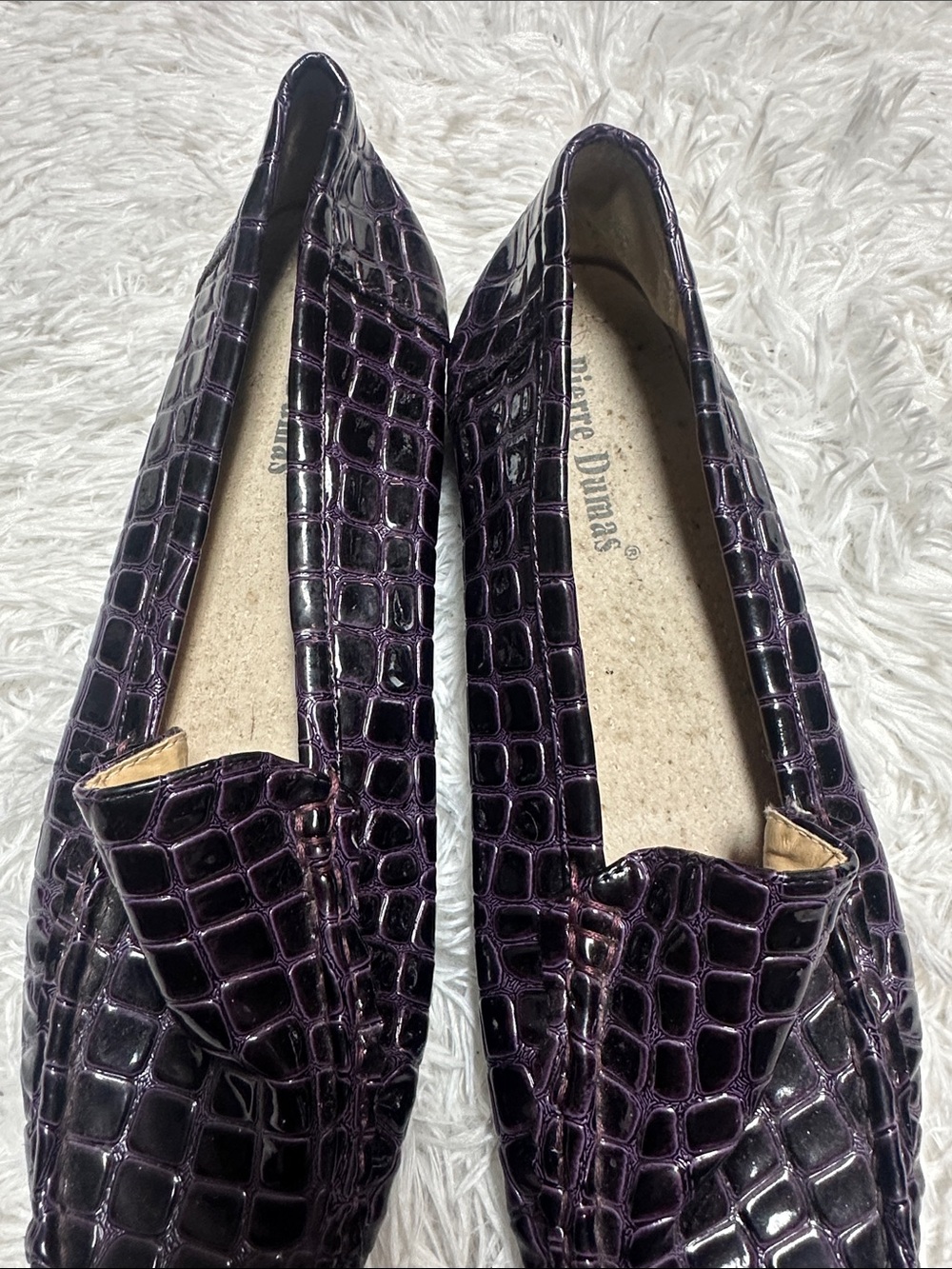 Pierre Dumas Croc-Embossed Patent Loafers in Dark Purple